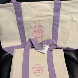 Cream and Lavender Canvas Tote Bag Bundle